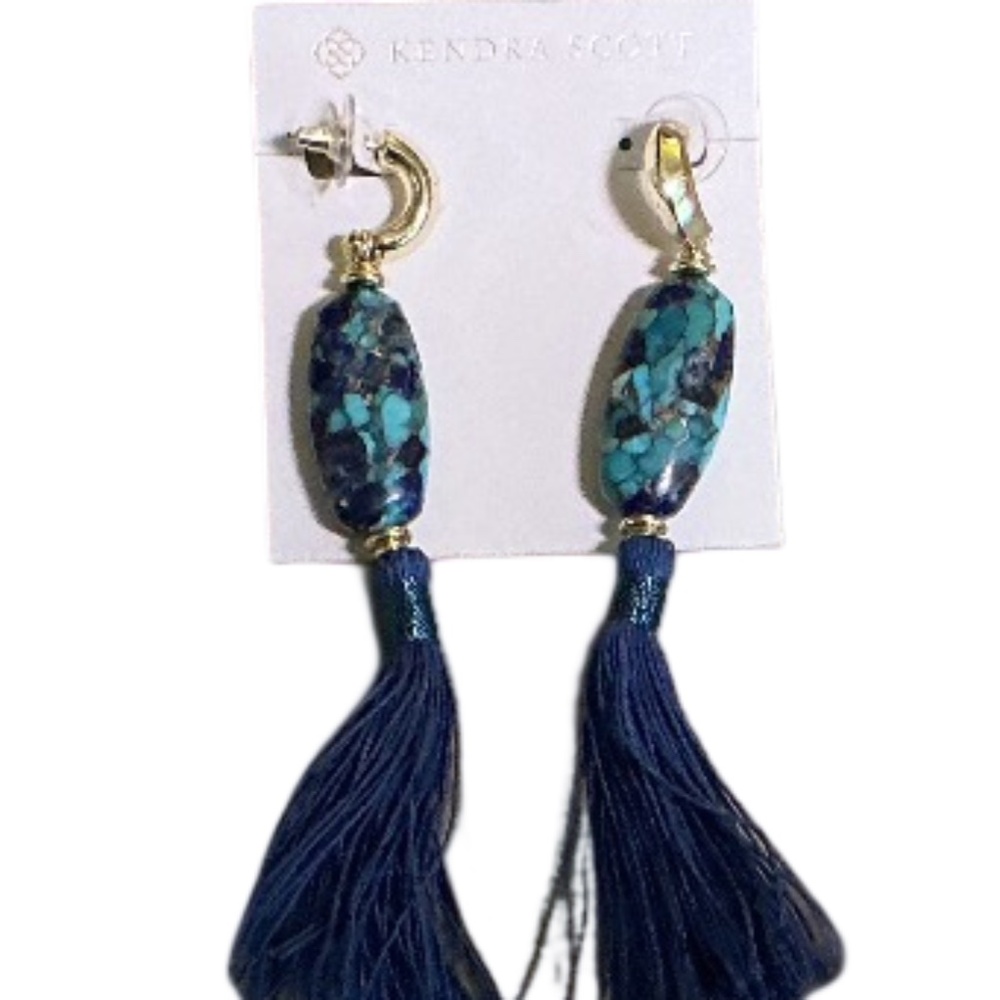 Blue Stone Kendra Scott Earrings, Tassel Dangle, Lapis Lazuli Gold Plated New